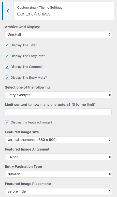 How to Configure the Foodie Pro Theme Content Archives